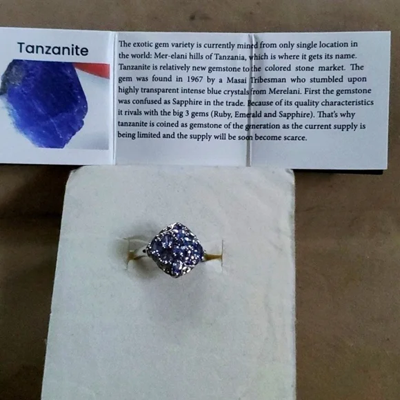 Tanzanite Cluster Ring Platinum Over Sterling Silver Size 6 - Picture 5 of 10